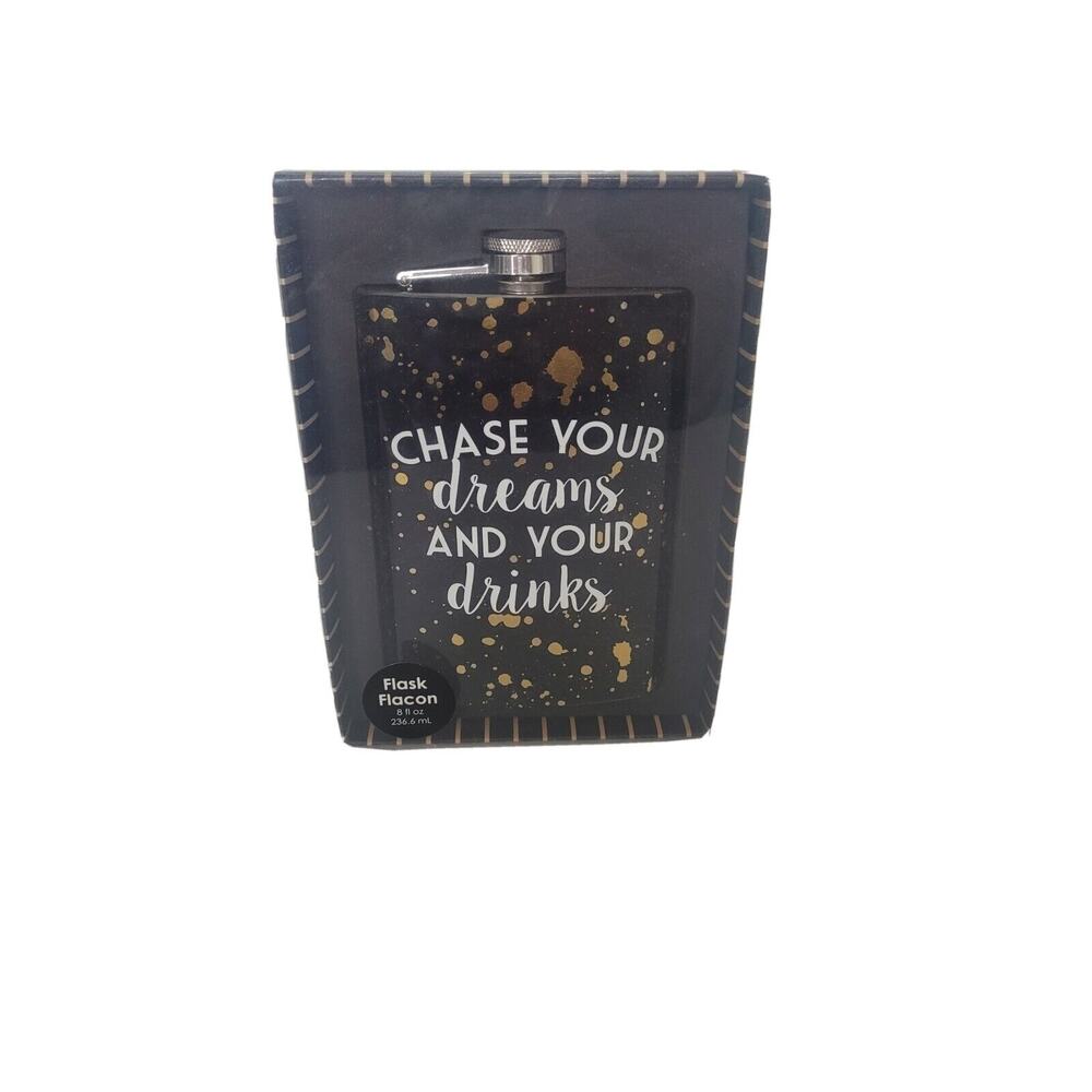 Chase your Dreams & Your Drinks Stainless‎ Steel 8 fl. Oz Black New